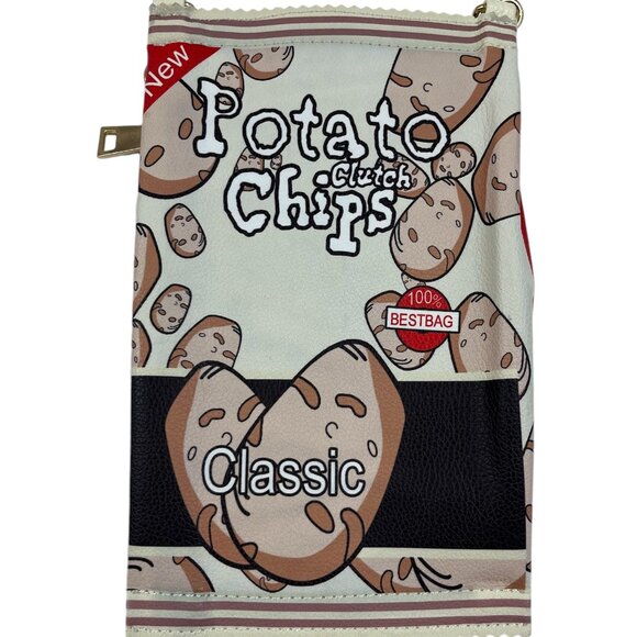 Potato Chip Print Handbag - Unique Delicious Gold Chain Crossbody- NWOT - Picture 1 of 12